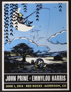 JOHN PRINE Autograph SIGNED Concert Poster RED ROCKS Denver / EMMYLOU HARRIS - Picture 1 of 2