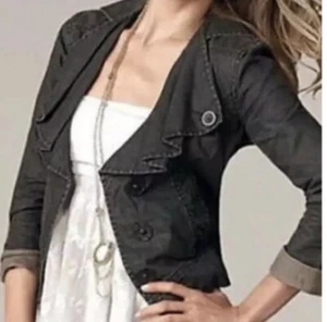 Cabi Women's Moto Bomber Jacket Waxed Linen Black Charcoal Ruffle #901 Sz Small - Picture 1 of 5