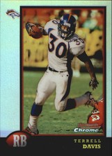 1998 Bowman Chrome Preview Refractors Broncos Football Card #BCP10 Terrell Davis