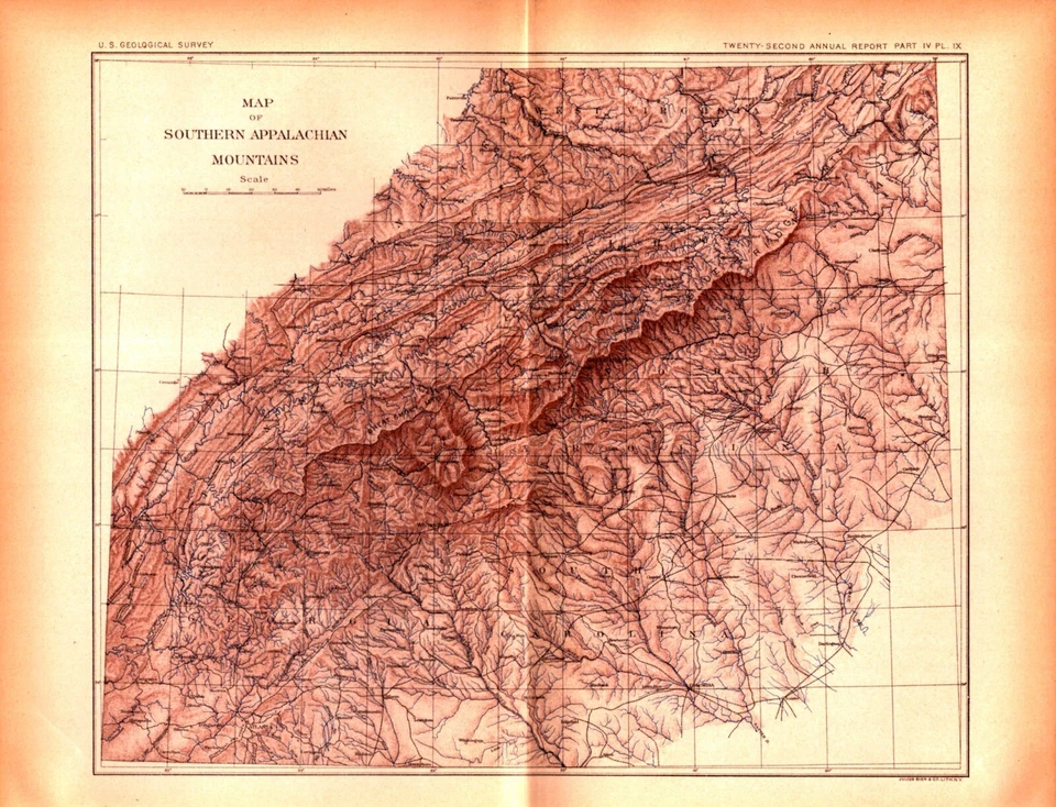 ATLANTA, BRYSON CITY, DANBURY, SOUTHERN APPALACHIAN Antique map 1902 - Image 1 of 1