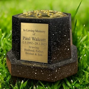 Personalised Engraved Black Memorial Rose Bowl Grave Marker Flower Pot Vase - Picture 1 of 4
