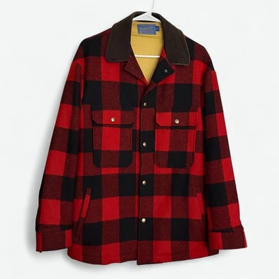 Chaqueta de Lana Pendleton Para Hombre Mediana Roja Búfalo Cuadros Cuello Pana EE. UU. Foto 1 de 4