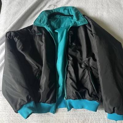 Vintage Columbia Jacket Mens Medium Black Teal Reversible Bomber 90s Nylon - Image 1 of 4