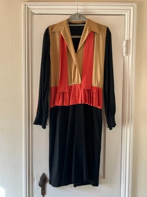 Vintage 1940-1950s Color Block Dress Women's S-M Silk - Image 1 of 4