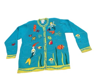 Винтажный шарлатан заводской кардиган свитер женщин Sz M русалки Рами хлопок EUC - Изображение 1 из 4