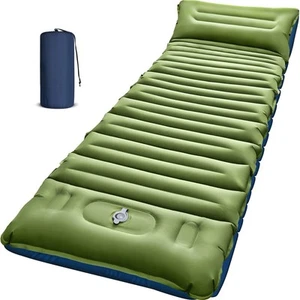 Camping Sleeping Pad, Thick 5 Inch Mat with Pillow Single, Green+blue - Picture 1 of 7