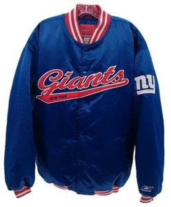 Vintage Reebok New York Giants Bomber Jacket Men's XL Blue Embroidered Satin - Picture 1 of 12