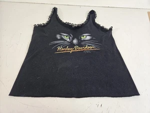 Vintage 90s 3D Emblem Harley Davidson Black Cat Tank Top T Shirt Womens Large - Picture 1 of 6