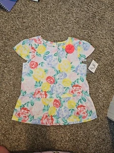 Girls Crown & Ivy Size 6 Floral Shirt Short Sleevee Blouse With Buttons - Picture 1 of 4