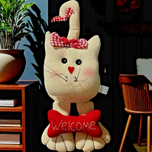 Stoff Katze Kätzchen Willkommen Greeter Regal Sitter Countrycore Cottagecore 9,5" hoch - Bild 1 von 11