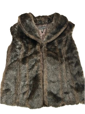 Women’s Faux Fur Vest Brown Small Pockets Dillard’s Investments Mob Wife S - Image 1 of 4