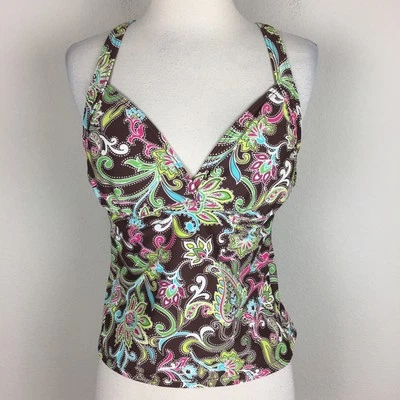 Athleta Brown Paisley Floral Swim Tankini Top 32D/30DDD - Image 1 of 4