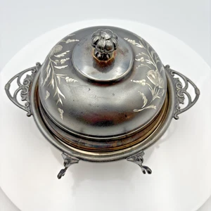 Antike Britannia Metal Co. 358 Vierfach Teller gewölbt Butterdose verzierter Griff - Bild 1 von 15
