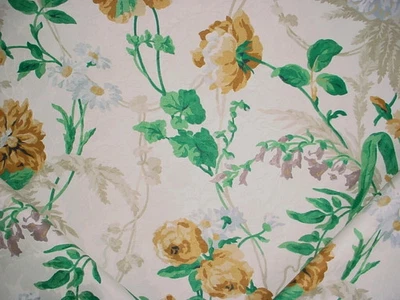 16-3/4Y P KAUFMANN BRIARWOOD MEDIUM GOLD EMERALD FLORAL PRINT UPHOLSTERY FABRIC - Image 1 of 4
