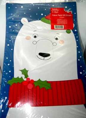 8 Pack Printed Christmas Gift Boxes Holiday Designs Assorted Sizes Holiday Style - Image 1 of 2