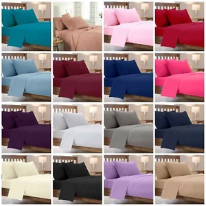 Polycotton Fitted & Flat Bed Sheet Set with Pillowcases Single Double King Size - Picture 1 of 23