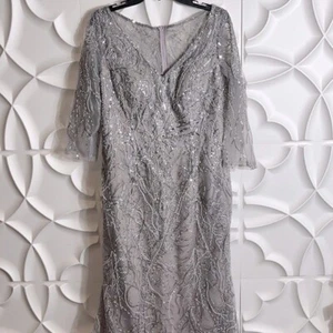 NEW La femme beaded lace mermaid gown dress lavender grey sz 12.  (87) - Picture 1 of 4