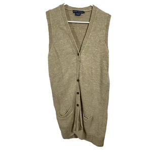 Ralph Lauren Women's  Tan Linen Chunky Oversized Button Up Sweater Vest Large M - Picture 1 of 6