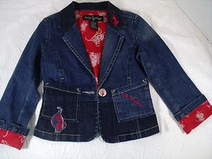 Baby Phat Dark Denim Red & Blue Jean Jacket Blazer Embroidered Girls Size 4 G6 - Picture 1 of 8
