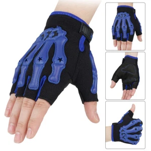 Fingerless Gloves half finger Skull Skeleton Riding Cycling Gloves for Men Women - Picture 1 of 24