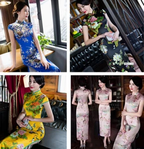 Neue chinesische traditionelle Kleidung Damen Seide lang Cheongsam Qipao Bankett Kleider - Bild 1 von 12