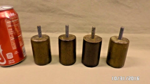 806D Vtg Walnut Sofa/Chair Legs 1 1/2" Diameter 2 3/8" Tall + 1 1/8" Screw VGC Cover
