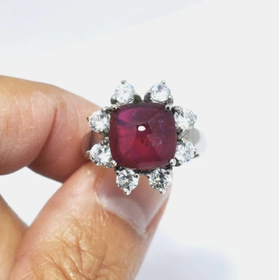 L'ANELLO IN ARGENTO 925 CON RUBINO NATURALE 8,25 CT - Immagine 1 di 4