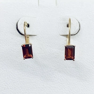 14k Yellow Gold Emerald Cut Garnet Oval Hoop Lever Back Earrings - Image 1 of 4