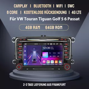 Carplay Android 13 Autoradio CD DVD Für VW Skoda Seat GPS Navi WIFI 4G BT 4+64G - Bild 1 von 14