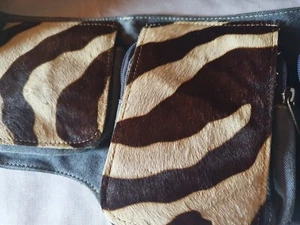 Crossbody zebra vintage3 pocket Denim And Pony Hair Vgc Or Bum Bag.rare find. - Picture 1 of 16