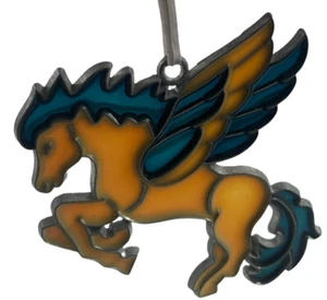 Vintage 70s Winged Flying Horse Suncatcher Ornament Pegasus Signed CJC - Picture 1 of 8