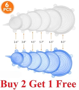 6pcs Reusable Silicone Stretch Lids Kitchen food Storage Wraps Cover Various - Picture 1 of 12