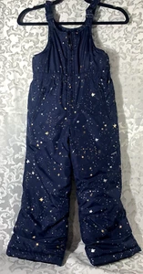 OshKosh B'gosh Kids Bib Overall Snowpants Sz 6 Navy/Gold Stars Adjustable Unisex - Picture 1 of 8