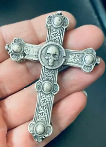 @ 1.88 Ozt MK BarZ "Spiked Skull Cross" 2 Part Sand Cast .999 Fine Silver - Picture 1 of 4