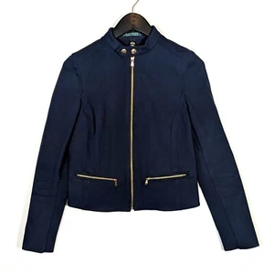 LRL Ralph Lauren Talla 4 Azul Marino Cremallera Completa Militar Abrigo Corto Chaqueta Elástica Ecuestre - Imagen 1 de 9