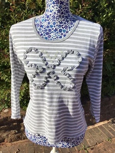 Grey And White Striped Long Sleeve Top- S - Picture 1 of 8