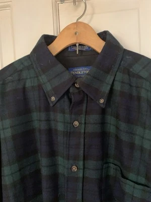 Pendleton Fireside Shirt Wool  Large Black Watch Tartan Green Flannel - Image 1 of 4