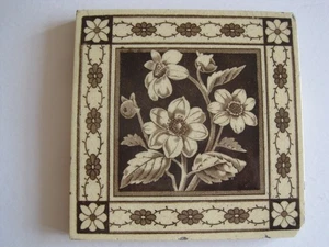 ANTIQUE VICTORIAN 6" FLORAL TRANSFER PRINT TILE - T A SIMPSON RD47590 C1886 - Picture 1 of 4