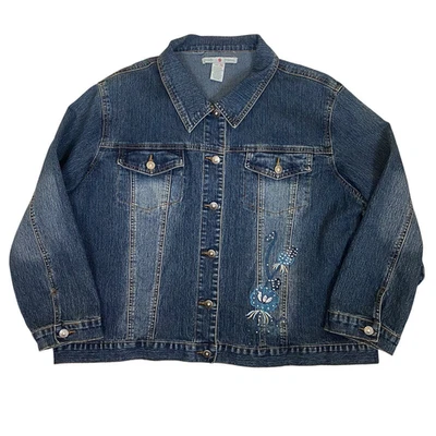 Vintage Adolfo Y2K Blue Denim Rhinestone Embroidered Jacket size 2X Foto 1 de 4