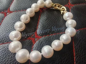 11-12mm Genuine Natural White South Sea Nearly Round Pearl Beads Bracelet 8 inch - Picture 1 of 4