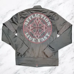 Mens Medium Affliction Black Premium Buckle Live Fast Full Zip Jacket Coat - Picture 1 of 10