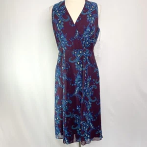 CAbi Treasure Dress V-Neck Dark Purple Zip Side Side Pockets Dress Size 8 NEW - Picture 1 of 6