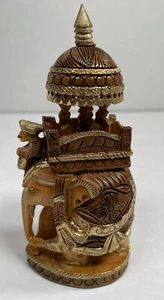 Elephant With Riders Ambawadi Indian Wooden Statue Hand Carved Painted Figurine - Picture 1 of 5
