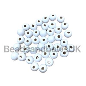 Beads, White, Christmas  Wooden wood 10 mm round Craft  100 pack W79