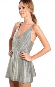 Akè metallic playsuit with cami straps size small, silver - Picture 1 of 4