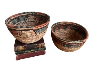 HANDMADE TRADITIONAL HAUSA NATURAL STRAW BASKET/ BOWLS FROM NIGERIA AFRICA SET 2 - Picture 1 of 13