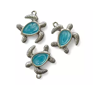 5 pcs Turtle Charms Pendants Aqua Enamel Bead Drop Jewelry Findings 23x21mm - Picture 1 of 4