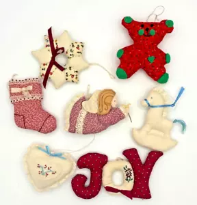Vintage Handarbeit Stoff Weihnachtsschmuck 7er Set bestickt Bauernhaus - Bild 1 von 17