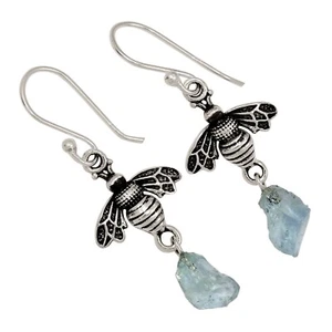 Honey Bee - Natural Aquamarine Rough 925 Silver Earrings Jewelry ALLE-19112 - Picture 1 of 1