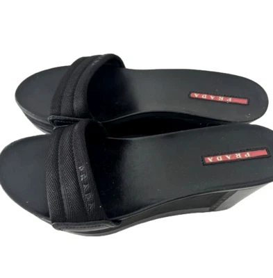 PRADA Women's Black Leather Wedge Platform Sandals Slides IT 38 / US 8 - Image 1 of 4